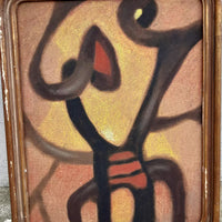 Ancien Petit Tableau Abstrait Signé Huile Sur Isorel