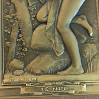 Médaille Bronze Art Nouveau Daniel Dupuis Le Nid Femme Nue