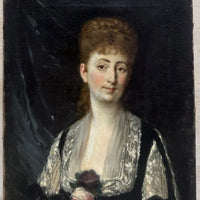 Tableau Ancien Signé « MANET » Portrait Femme Fleur Rose Édouard Peinture 19ème