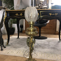 Grande lampe à pétrole en bronze doré Napoléon III dragon chimère