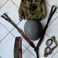 Lot Casque Ceinturon Brelage Sac Lunettes Allemand Ww2 Local Alsace 1944 1945