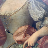 Grand Tableau Ancien Huile Portrait Femme Élégante Fleurs XVIIIe