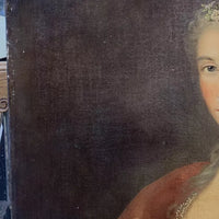 Grand Tableau Ancien Huile Portrait Femme Élégante Fleurs XVIIIe