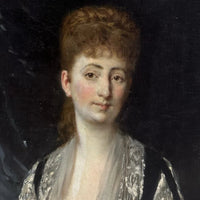 Tableau Ancien Signé « MANET » Portrait Femme Fleur Rose Édouard Peinture 19ème