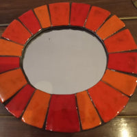 Ancien Miroir Vintage Céramique Orange et Rouge