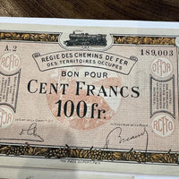 Lot Billets Bon Pour Régie Des Chemin De Fer Des Territoires Occupés Ancien