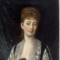 Tableau Ancien Signé « MANET » Portrait Femme Fleur Rose Édouard Peinture 19ème