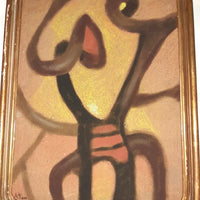 Ancien Petit Tableau Abstrait Signé Huile Sur Isorel