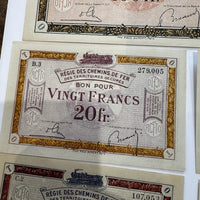 Lot Billets Bon Pour Régie Des Chemin De Fer Des Territoires Occupés Ancien