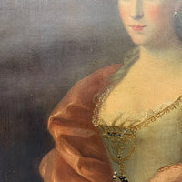 Grand Tableau Ancien Huile Portrait Femme Élégante Fleurs XVIIIe