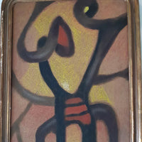 Ancien Petit Tableau Abstrait Signé Huile Sur Isorel