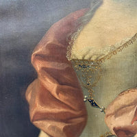 Grand Tableau Ancien Huile Portrait Femme Élégante Fleurs XVIIIe