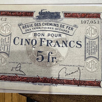 Lot Billets Bon Pour Régie Des Chemin De Fer Des Territoires Occupés Ancien