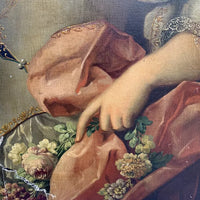 Grand Tableau Ancien Huile Portrait Femme Élégante Fleurs XVIIIe