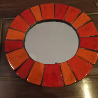 Ancien Miroir Vintage Céramique Orange et Rouge