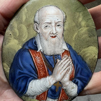 Ancien Émail de Limoges Portrait Saint Homme Religieux 17ème