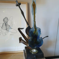 Sculpture Lampe En Bronze Et Verre De Yves Lohé