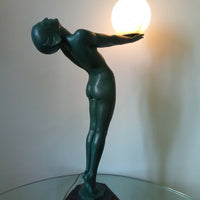Max Le Verrier Grande Lampe "Clarté" 64 cm Art Déco signés