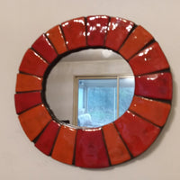 Ancien Miroir Vintage Céramique Orange et Rouge