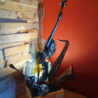 Sculpture Lampe En Bronze Et Verre De Yves Lohé