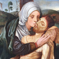Tableau Primitif Ancien Renaissance Huile Religieux Déposition Christ Vierge