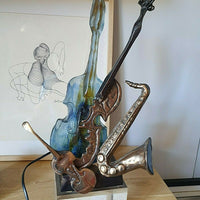 Sculpture Lampe En Bronze Et Verre De Yves Lohé