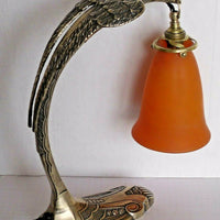 Lampe De Table Art Deco Nouveau Bronze Aigle Tulipe Pâte De Verre
