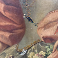 Grand Tableau Ancien Huile Portrait Femme Élégante Fleurs XVIIIe