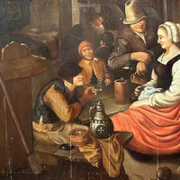 Tableau Ancien Flamand 17ème Scène de Taverne Auberge Peinture Cachet Cire Russe