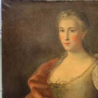 Grand Tableau Ancien Huile Portrait Femme Élégante Fleurs XVIIIe