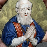 Ancien Émail de Limoges Portrait Saint Homme Religieux 17ème