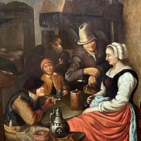 Tableau Ancien Flamand 17ème Scène de Taverne Auberge Peinture Cachet Cire Russe