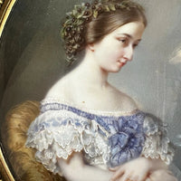 ERNEST GIRARD 1854 Exceptionnel Portrait Miniature Marie Sophie De Saint Priest