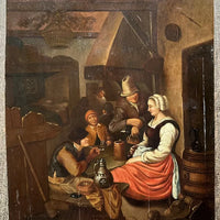 Tableau Ancien Flamand 17ème Scène de Taverne Auberge Peinture Cachet Cire Russe